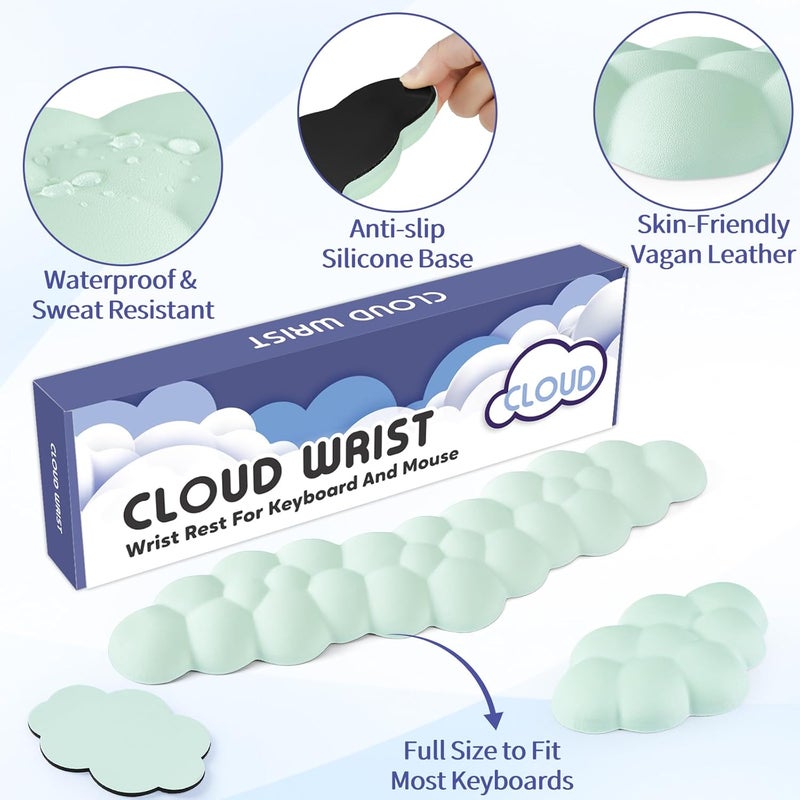 Sushret Cloud Wrist Rest for Keyboard and Mouse, Memory Foam PU Leather Keyboard Wrist Rest with Ergonomic Support, Non-Slip Base, Cute Arm Rest Pad & Palm Cushion, Office Desk Accessory, Light Green - Image 5